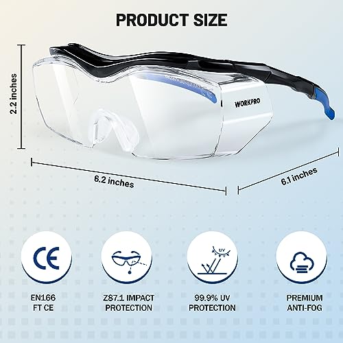 WORKPRO Safety Glasses, z87 Safety Goggles with Adjustable Temples, Lab Goggles with Anti Fog Coating