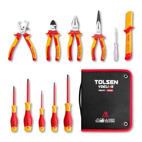 Tolsen 11-Piece VDE Insulated Screwdriver & Pliers Set for Electrician | VDE Insulated, 1000V Rated, Electrician Tool Set, Includes Cable Knife