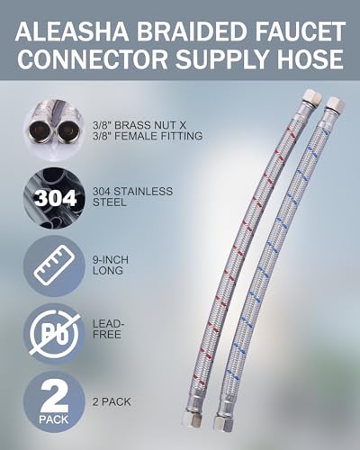 ALEASHA Faucet Supply Lines,9 Inch Faucet Hose Connector 3/8" to 3/8" Female Compression Thread Stainless Steel Braided Bathroom Kitchen Faucet Connector Water Supply Line,2Pcs - size: 9 Inch
