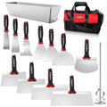 14Pcs Drywall Knife Set Drywall Patch Kit Included Putty Knives Taping Knives Painter Scraper Bucket Scoop Mud Pan Paint Scraper Mud Mixer & Tool Bag