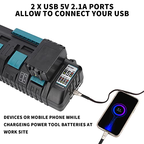 Choerinton 4-Port Battery Charger DC18SF for Makita 14.4V-18V LXT Lithium-Ion Batteries with 2 USB-A Ports, Compatible with BL1860B BL1850B BL1840B BL1830B (Charger Only)