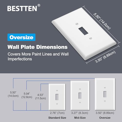 BESTTEN 10 Pack Oversized Toggle Light Switch Wall Plate - size: Toggle Oversize