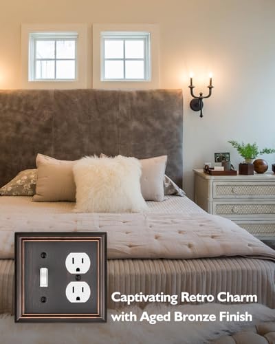 Switch Plates Outlet Covers, 2-Pack Metal Wall Plates, Aged Bronze - color: Aged Bronze, size: 1 Toggle/1 Duplex 2PK