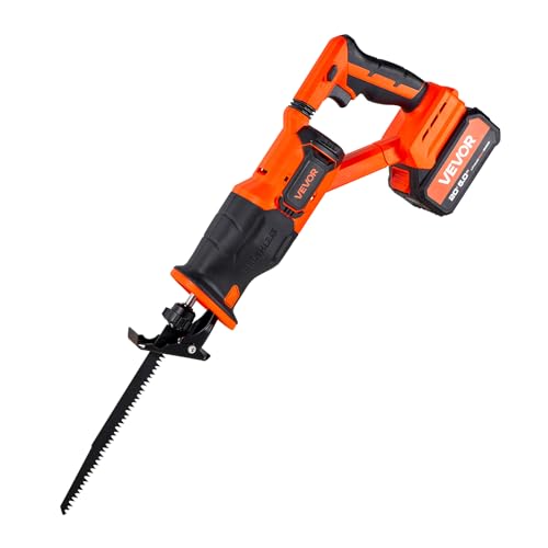 VEVOR 20V Brushless Reciprocating Saw, Cordless Reciprocating Saw with Battery, 3000 SPM Variable Speed, 1" Stroke Length Charger, 8 Blades, and Carrying Bag, for Wood, Metal and Plastic Cutting - size: 1-1/8 in-20V