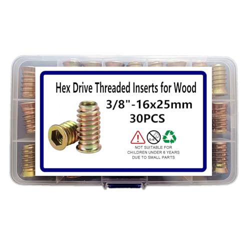 30pcs Threaded Inserts for Wood, 3/8"-16x25mm Screw in Nut Fasteners - size: 3/8"-16 x 25mm