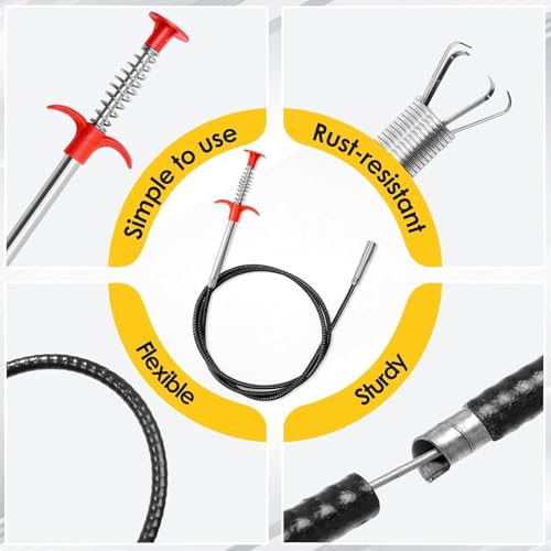 118-Inch Flexible Drain Snake with 4-Claw Grabber for Deep Clogs & Items - style: 118 IN