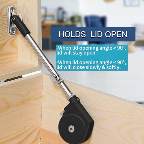 Toy Box Hinges Soft Close - Chest Hinge Lid Stay 105 Degree Open with Soft Close, Lid Support for Toy Box and Upward Top-Opening Flap Doors (Black 2 Pack) - size: Black 2 Pack