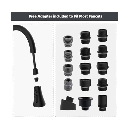 Hibbent Pull Down Spray Head for Kitchen Faucet, 3-Function Sink Nozzle - color: Matte Black, style: 1.8 Gallon Per Minute