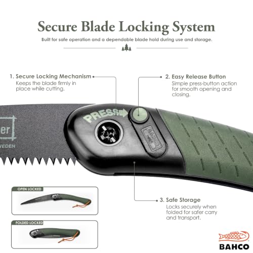 Bahco BAH396LAP Laplander Folding Saw, 7-1/2" Blade, Ergo Grip, Green