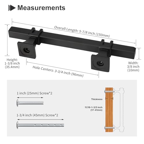 10 Pack 3-3/4 Inch Black Matte Black Cabinet Pulls, Square Kitchen Cabinet Handles Dresser Drawer Pulls - color: Black, size: 3-3/4 inch (96mm) Hole Center Pull