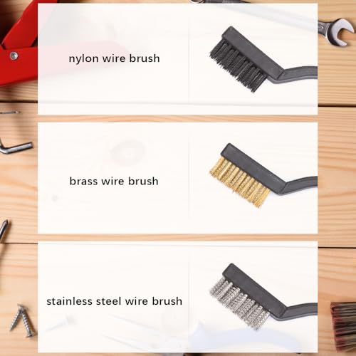 3Pcs Mini Wire Brush Set for Cleaning and Rust Removing, 7 Inch Industrial Wire Brushes of Stainless Steel/Nylon/Brass Bristles