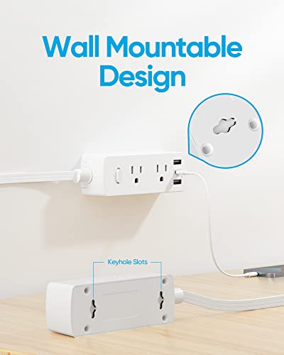 2 Prong Flat Plug Power Strip, Olcorife 2 Prong to 3 Prong Outlet Adapter, 5 FT Flat Extension Cord with 6 Outlets 3 USB Ports(1 USB C), US to Japan Plug Adapter - size: 5 FT, style: 6AC(2 Prong Plug)