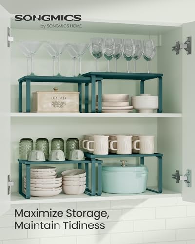 SONGMICS Cabinet Organizer Shelf, Set of 2 Spice Rack, Kitchen Storage - color: Marrs Green, size: 11.7"w