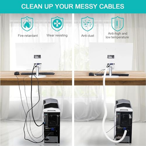2 Pack 5ft 1 inch White Cable Sleeve - color: White, size: 10ft, 1''