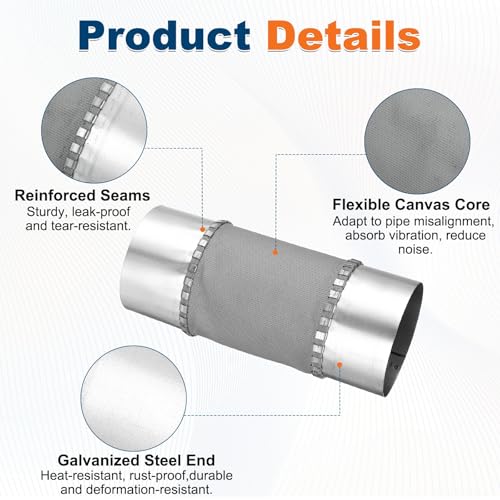 Flexible Duct Connector 3" Galvanized Steel Male Fit Silver 2Pcs - size: 3 Inch