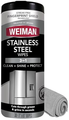 Weiman Stainless Steel Cleaner & Polish Kit, 1 Wipes & Cloth, Anti-Fingerprint, Removes Grease, Water Spots, Streaks & Residue, Polishing Cleaner Safe for Appliances, Chrome, Sinks & Grill Exteriors - style: 30 Count Kit