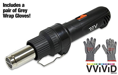 VViViD REV Professional Grade Inline Design Handheld Heat Gun for Automotive Vinyl Wrap (Heat Gun with Grey Nylon Utility Gloves) - color: Heat Gun With Grey Nylon Utility Gloves