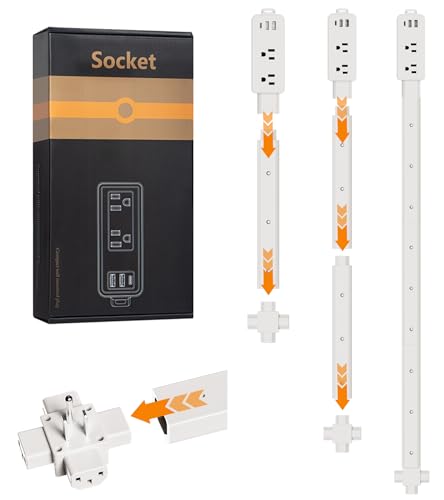 Outlet Extender Stick - Features 2 USB-A, USB-C and 2 AC Outlets, Adjustable Disassembly Extends 6"-35", 360° Access Hard-to-Reach Outlets, Wall Plug Power Socket Expander Nightstands, Sofa, Desks - color: Starlight White 2 Pack