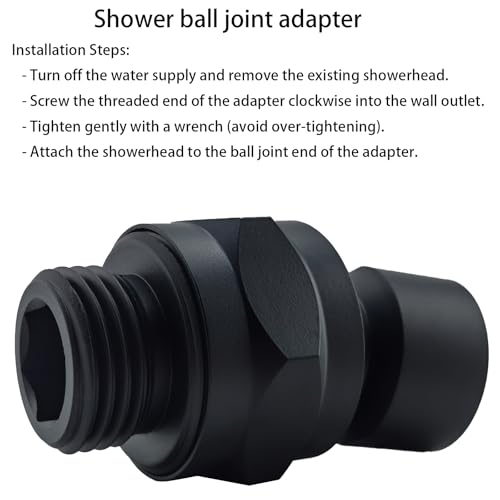 Shower Head Swivel Ball Adapter (Universal Component), Solid Brass Adjustable Shower Arm Connector, Shower Connector Ball Joint, Matte Black - color: Matte Black