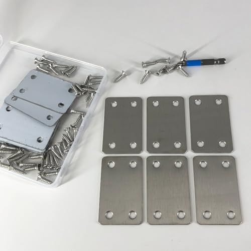 QSJ 12 Pack Flat Mending Plate, Metal Bracket, Stainless Steel Brace 2.36 x 1.49'', Fixing Joining Plate for Wood with 48PCS Screws, 1x Screwdriver., Black, QSJ-03 - size: Silver, 2.36x1.49''