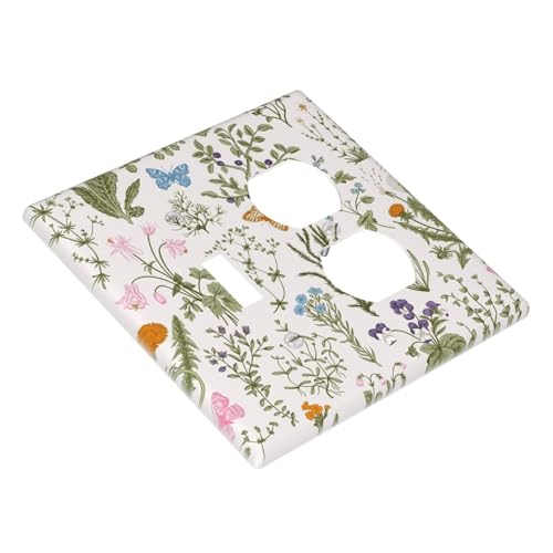 Botanical Herbs Floral Vintage Butterfly Wildflowers Wallplates 1 Toggle 1 Duplex Switch Plate Electrical GFCI Faceplate Decorative Light Switch Covers for Farmhouse Living Room Decor - color: Botanical Herbs Floral Vintage Butterfly Wildflowers, size: 1