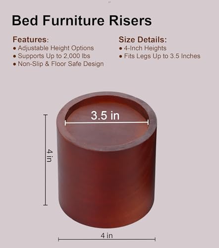Lufia Solid Pine Wood Bed Risers 4 Inch Lift, Durable Furniture Risers for Beds, Sofas, Desks - Stylish Design, Easy Install, 2,000 Lbs Capacity (4 Inch) - size: 4 Inch