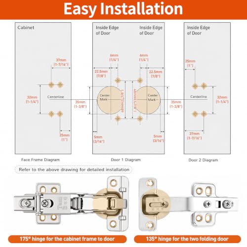 TamBee Complete Lazy Susan Hinge Kit, 2 Pair 175 & 135 Degree Hinge - size: 135° + 175°Full Overlay