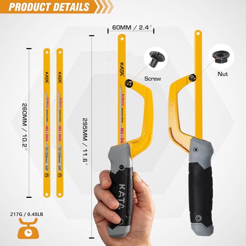 KATA 10 Inch Mini Hacksaw for Metal Cutting with 3PCS Blades in Tight Space - size: 10" Hacksaw