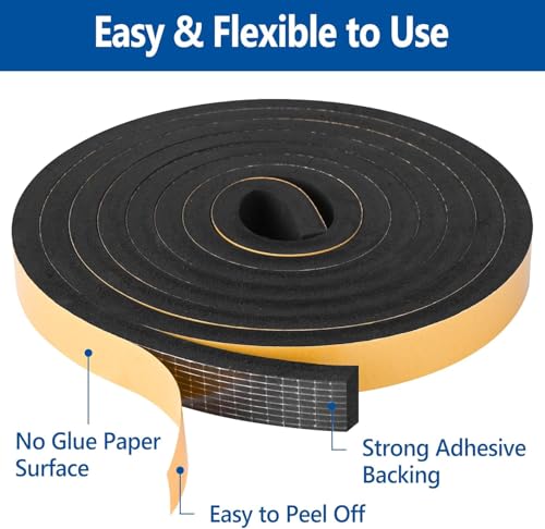 Kikerike Self Adhesive Foam Tape Weatherstrip 1/2In x 1/4In x 42Ft High Density Foam Insulation Strips Seal Weather Stripping with Strong Adhesive for Door and Window Sound Isolation Soundproofing - size: 1/2in x 1/4in x 42Ft