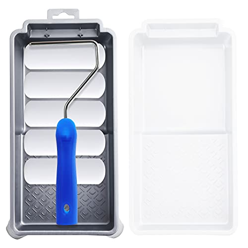 Mister Rui 4 Inch Foam Paint Roller Kit, 8 Pack - Mini Roller Set with 4” Small Roller Covers, Frame, Tray & Liner for Smooth Painting on Walls, Trim, Furniture, Home DIY Projects