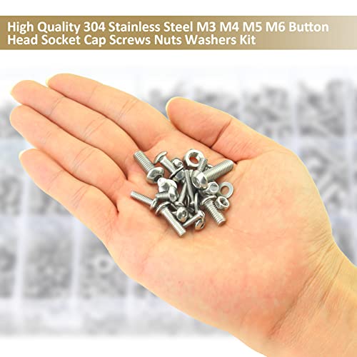 814 Pieces Button Head Socket Cap Screws Nuts Washers Kit, Kindroufly M3 M4 M5 M6 Screw Assortment Kit, Metric Screw Set, Bolts and Nuts, Machine Screws, 304 Stainless Steel, Fully Machine Thread - size: M3/M4/M5/M6, style: Button Head