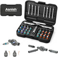 Asnish 34 in 1 Magnetic Screwdriver Set with Ratcheting Multi Bit - color: Black-gray, size: 34 In 1