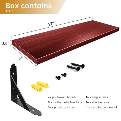ROMGUAR CRAFT Wood Wall Floating Shelves Set of 4, 17" x 6" - Red - color: Red, size: 17" x 6"