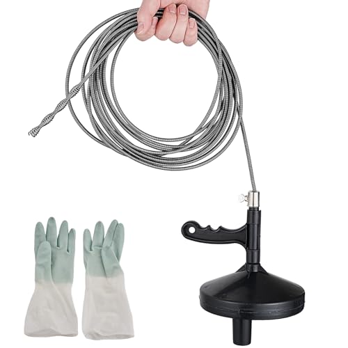 25 Ft Heavy Duty Drain Auger & Plumbing Snake, Sewer Snake for Bathtub, Shower, Sink, Toilet Drain Clog Removal, Manual Drill Pipe Snake Tool with Gloves, Destapa Cañerias Serpiente de Drenaje