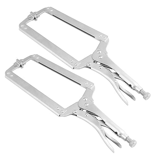 2 Pack 18 Inch C Clamp Locking Pliers,Locking C Clamp, Adjustable Nickel Plated C Pliers For Wood Working, Welding, Electrician Maintenance and more, by GENHAKON - size: 2 Pack 18 Inch