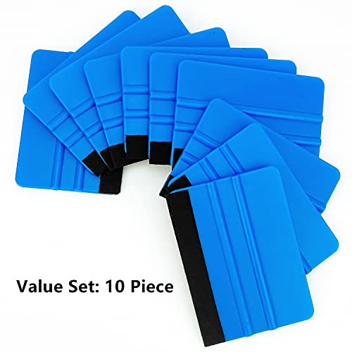 CCyanzi 4inch Vinyl Squeegee Tool Window Film Squeegee Decal Scraper Sign-Making Graphic Wallpaper Application, Felt Edge Protection Prevents Scratches - 10Piece Blue - color: Blue