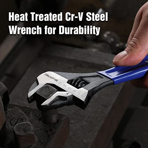WORKPRO 8-Inch Adjustable Wrench, Cr-V Steel Wide Jaw Black Oxide Wrench - color: Blue, size: 8-Inch