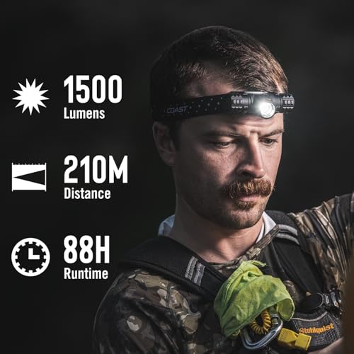 Coast XPH30R 1500 Lumen USB-C Rechargeable Dual Power Headlamp with Twist Focus Beam and Magnetic Base, 4.37 oz. - Forest Green - color: Forest