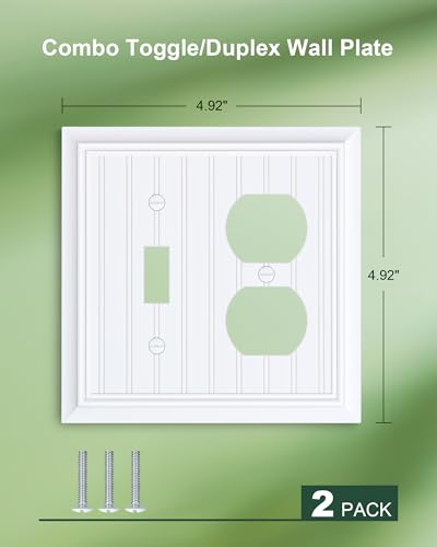 2-Pack Beadboard Bamboo Fiber Combo Toggle/Duplex Light Switch Cover Plate - color: Pure White, size: 1 Toggle/1 Duplex 2PK
