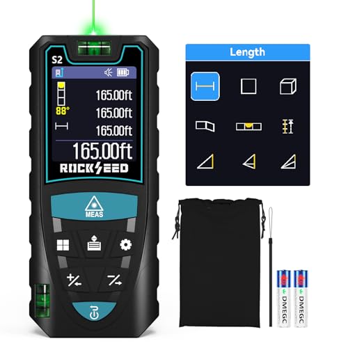 Laser Measuring Tool 165ft, RockSeed S2C Red Beam Laser Measure with Rotatable HD IPS Color Screen, 12 Measurement Modes, 3 Leveling Modes, 5 Units Switchable, for Stake Marking - color: Green Laser