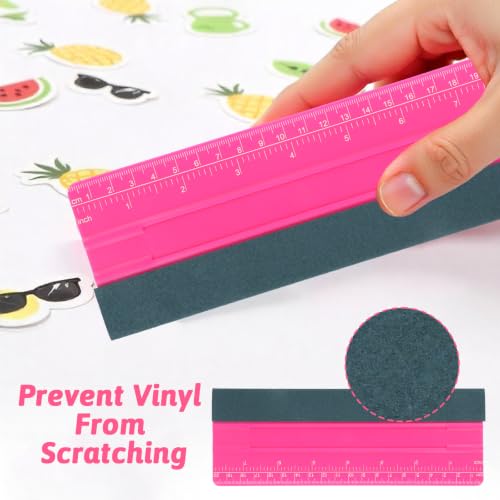 Wallpaper Smoothing Tool, Professional Vinyl Squeegee with Ruler | Felt Squeegee for Vinyl Decals Sticker Paper Wallpaper Window Film Tools (Pink, 8inch) - size: 8inch