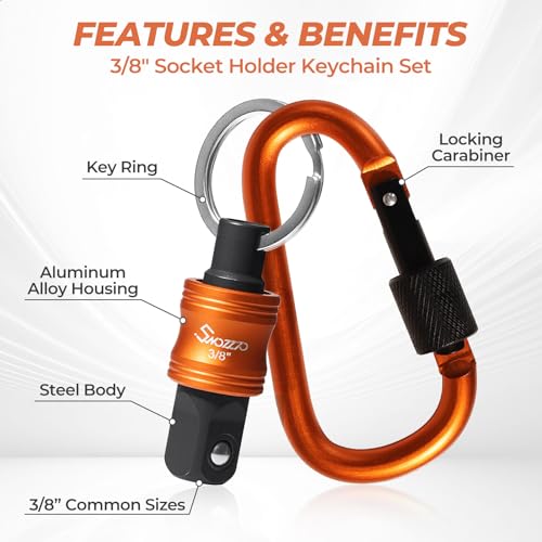3/8" Socket Holder Keychain 3PCS Set,Drive Quick-Release & Lock Organizer - size: 3PCS-3/8'