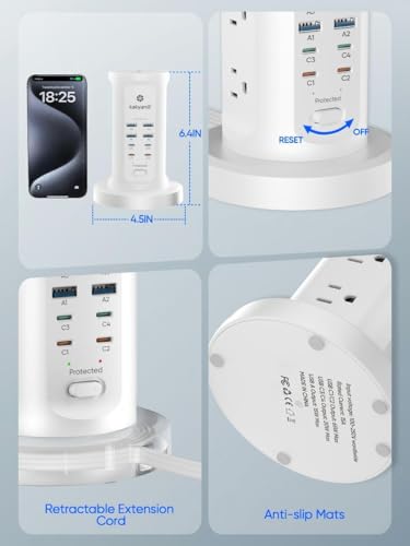 Kakyanill 115W USB Charging Station, Power Strip Tower with 9 AC 8 USB - color: White&Orange
