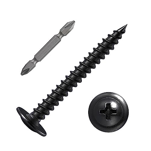 Wensilon（300 pcs）#6×1-1/4" Phillips Truss Head Wood Screws Black Galvanizing Quick Metal Self Tapping. - color: Black, size: #6×1-1/4"