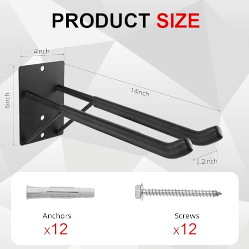 14" Large Heavy Duty Garage Hooks, 2-Pack Steel Garage Storage Hooks with Support Rods, Utility Wall Mount Hangers for Power Tools, Car Tires, Ladders, Chairs, Garden Tools and More - size: 2-Pack 14" Heavy Hooks