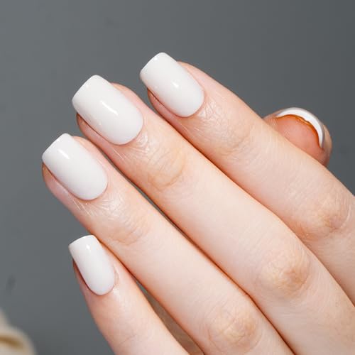 Curvlife 30 Pcs Press on Nails Acrylic Fake Nails with Design Full Cover False Nails for Women Reusable Nail Kit with Nail Glue Adhesive Tabs Nail File (Ceramic White, 30pcs) - color: Ceramic White