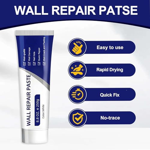 Drywall Repair Kit – Wall Repair Paste for Cracks & Holes, Fast-Drying Spackle with Scraper & Sandpaper, Multi-Purpose Wall Mending Compound for Indoor Outdoor Use (1 Pack)