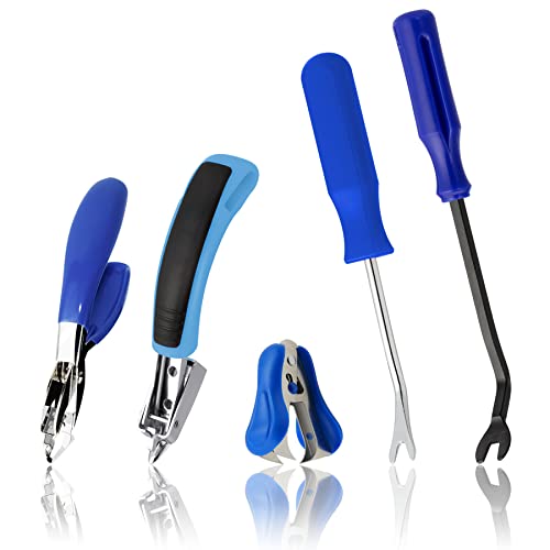 5 Pieces Staple Remover Tools Set for Office,Upholstery and Construction, Professional Tack and Nail Puller Kit for Efficiently and Easily Remove All Kinds of Staples,Tacks and Nails - color: 5 Pcs Blue