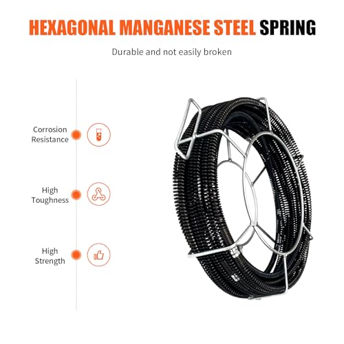 drainage cleaning cable, sewer drainage snake, pipe tool, hollow cable, drainage spiral cable, segmented quick operation (100Feet x 5/8 Inch)