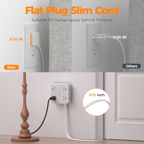 TESSAN Surge Protector Power Strip with 900J Surge Protection, 5 Ft, Grey - color: Grey with 1 USB C, size: 5 feet